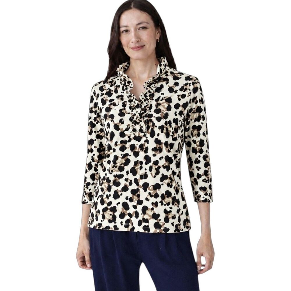 J McLaughlin Leopard Animal Print Ruffle Catalina Cloth Durham Top Size XL
